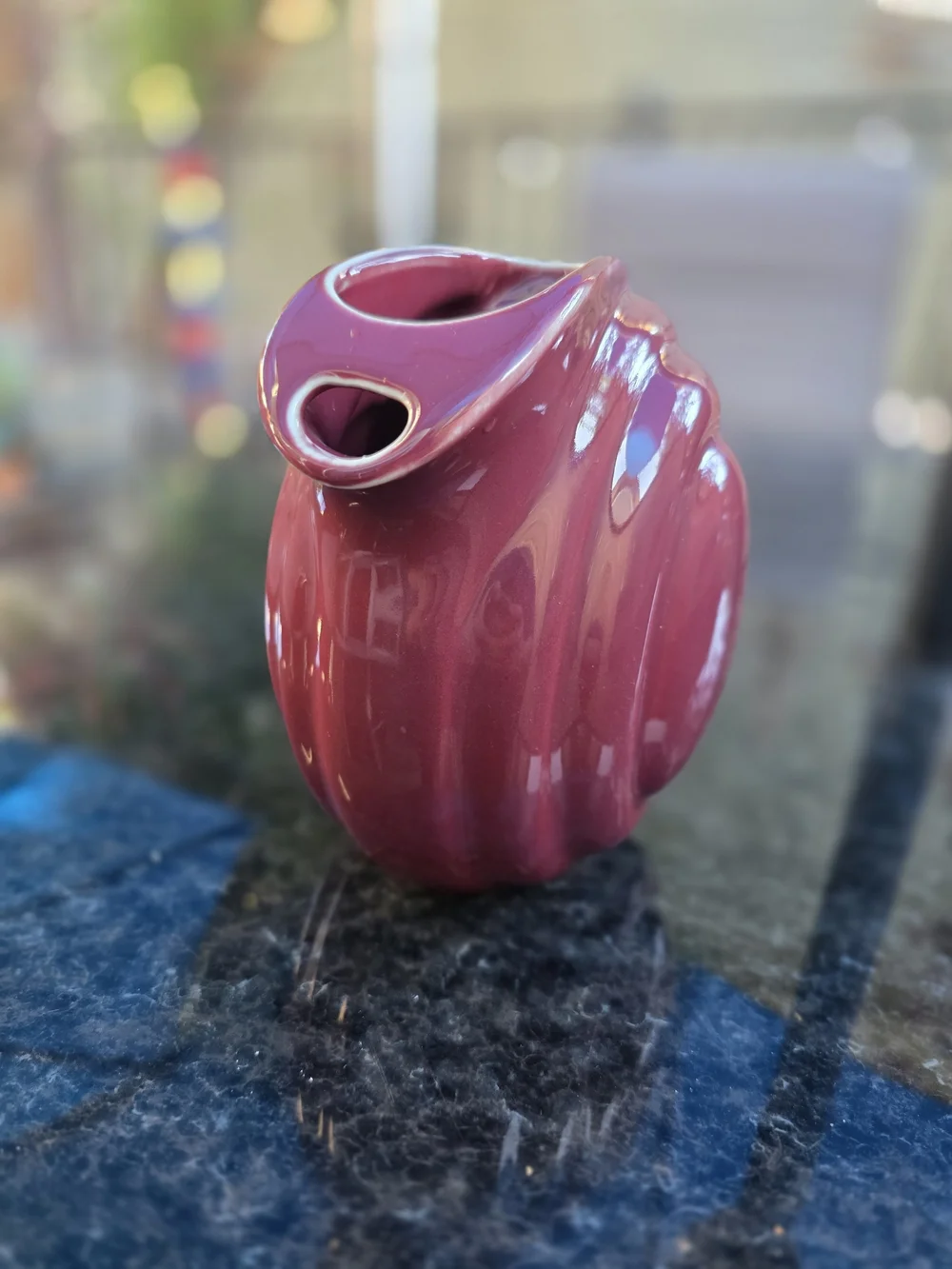 Glossy Maroon Ceramic Pitcher Vase - Decorative Serveware
